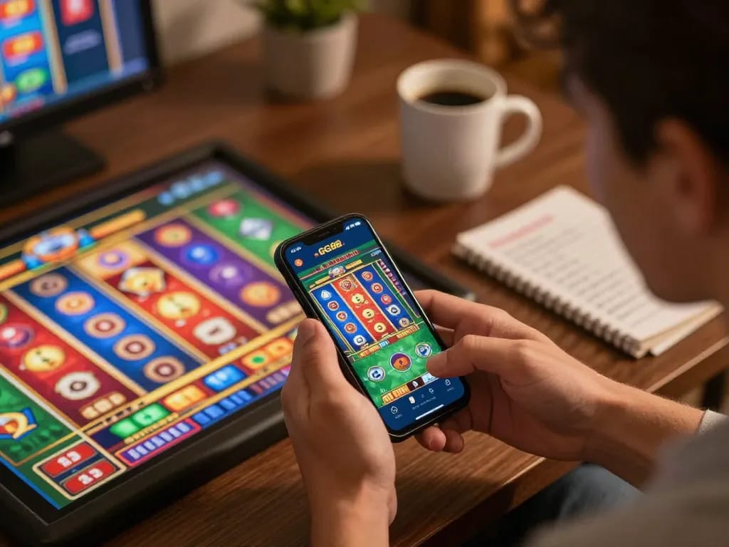Engage with GG88 mobile app while playing exhilarating online slots in a cozy setting.
