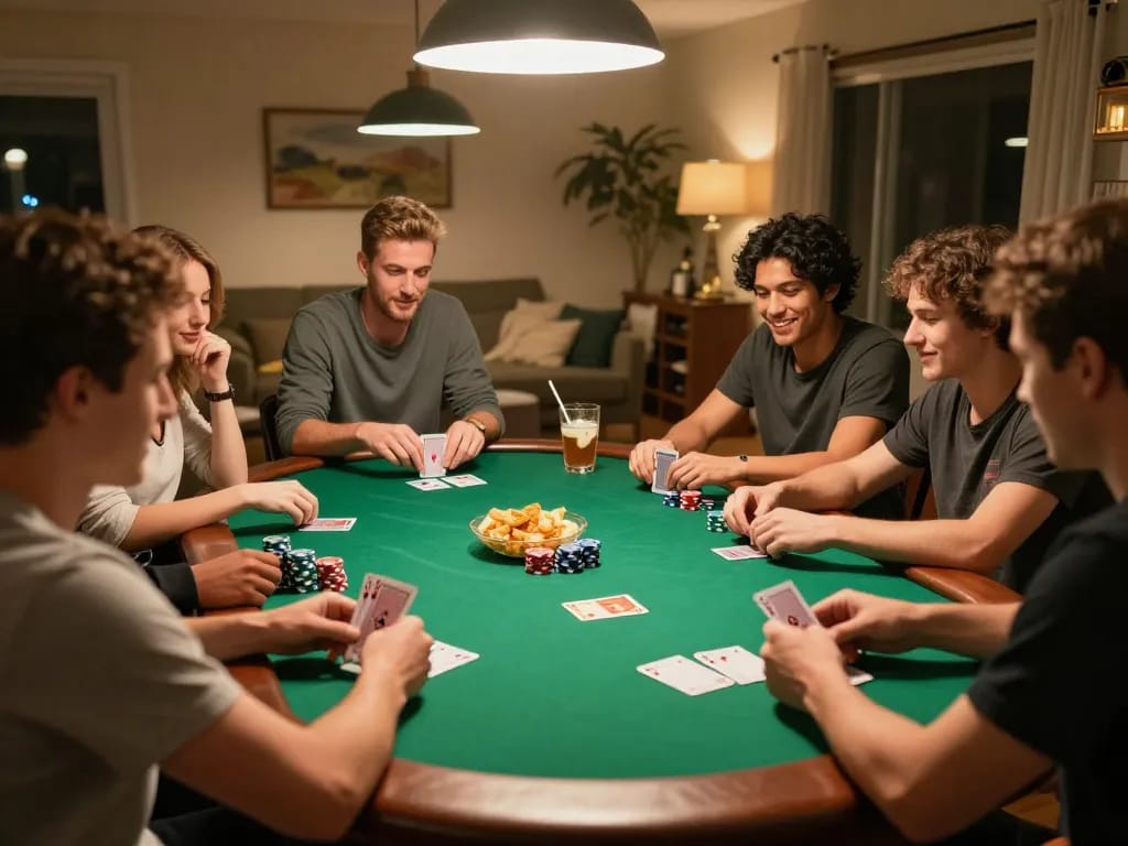 Players engaged in home poker night strategy, showcasing the exciting soi kèo gameplay atmosphere.