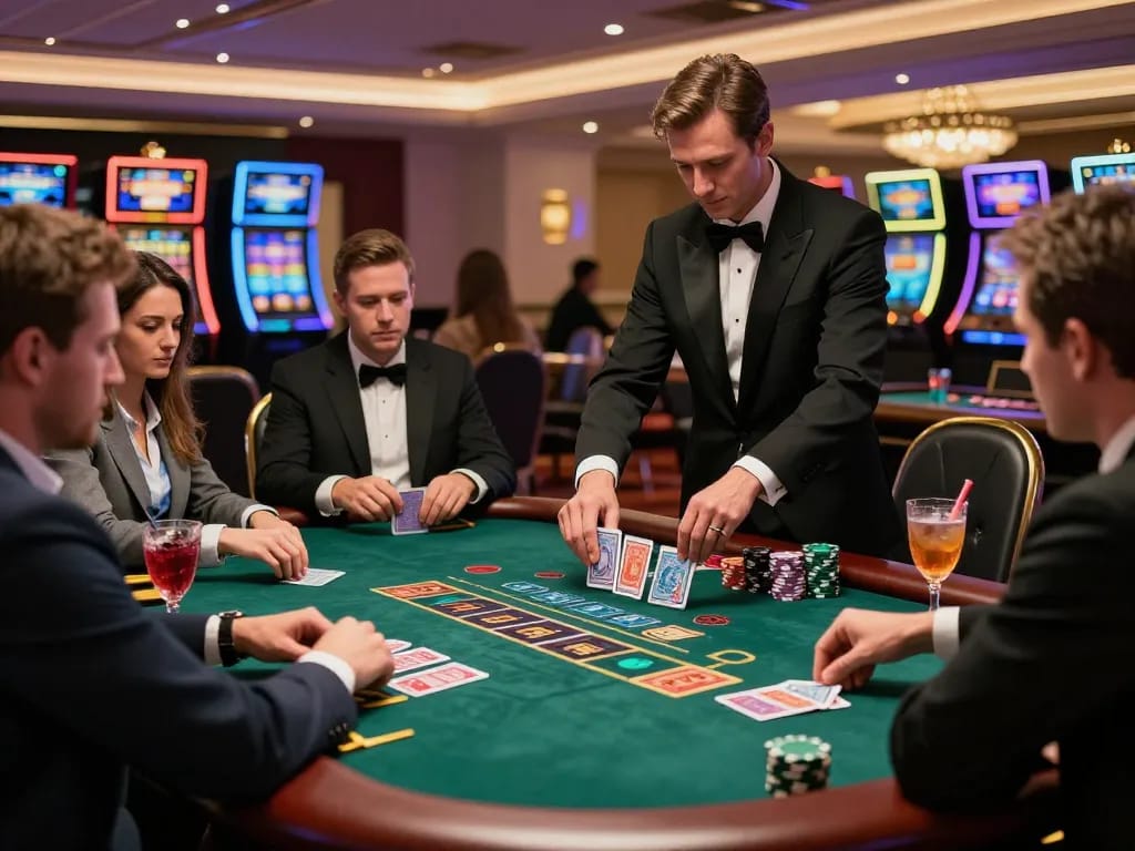 Players engage in lively blackjack gameplay at TIP88 casino, showcasing strategic bets and winner reactions.