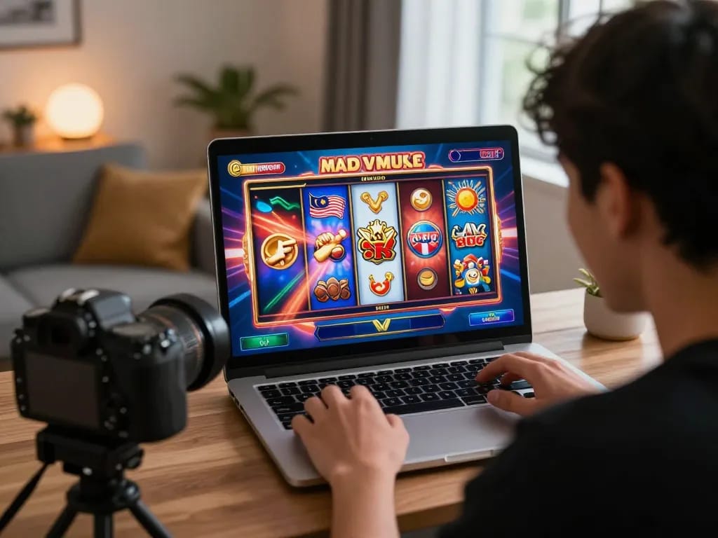 Engaging in online slot malaysia gaming with vibrant reels and immersive graphics on screen.