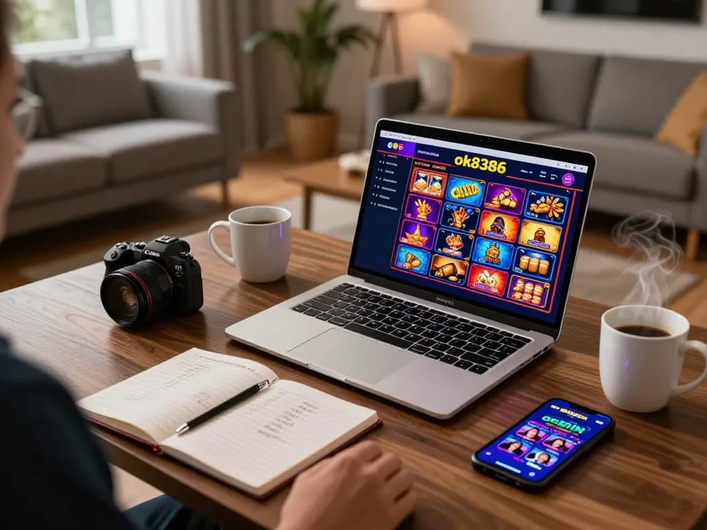 Engaging online casino setup showcasing ok8386 gaming activities with vibrant visuals.