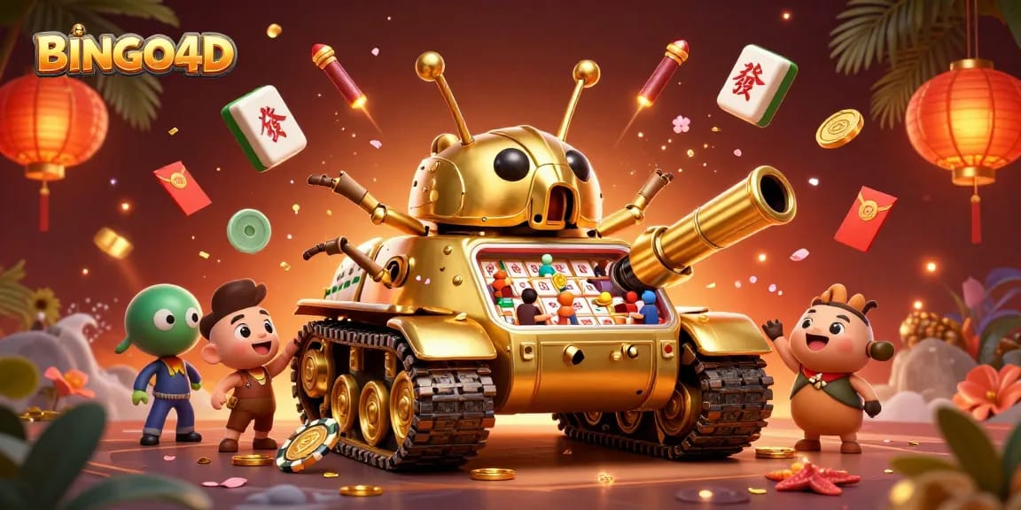 Menangkan permainan BINGO4D dengan suasana kemeriahan bingo yang dipenuhi elemen bertema kasino.