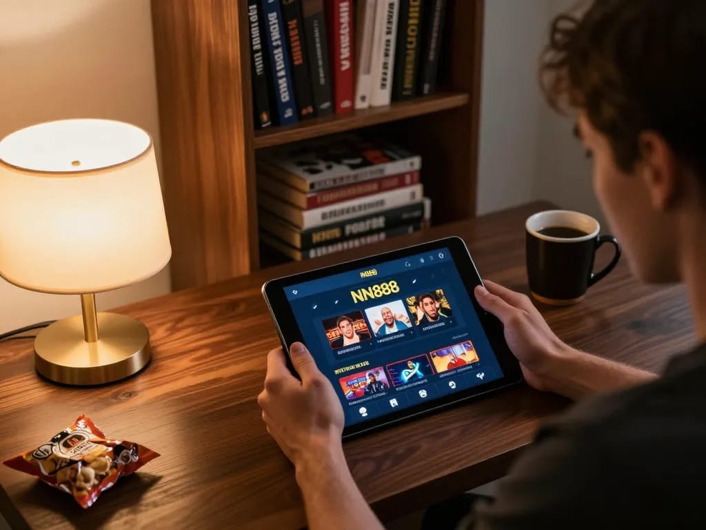 Engaging in exciting gaming on the NN888 app at home with a cozy atmosphere