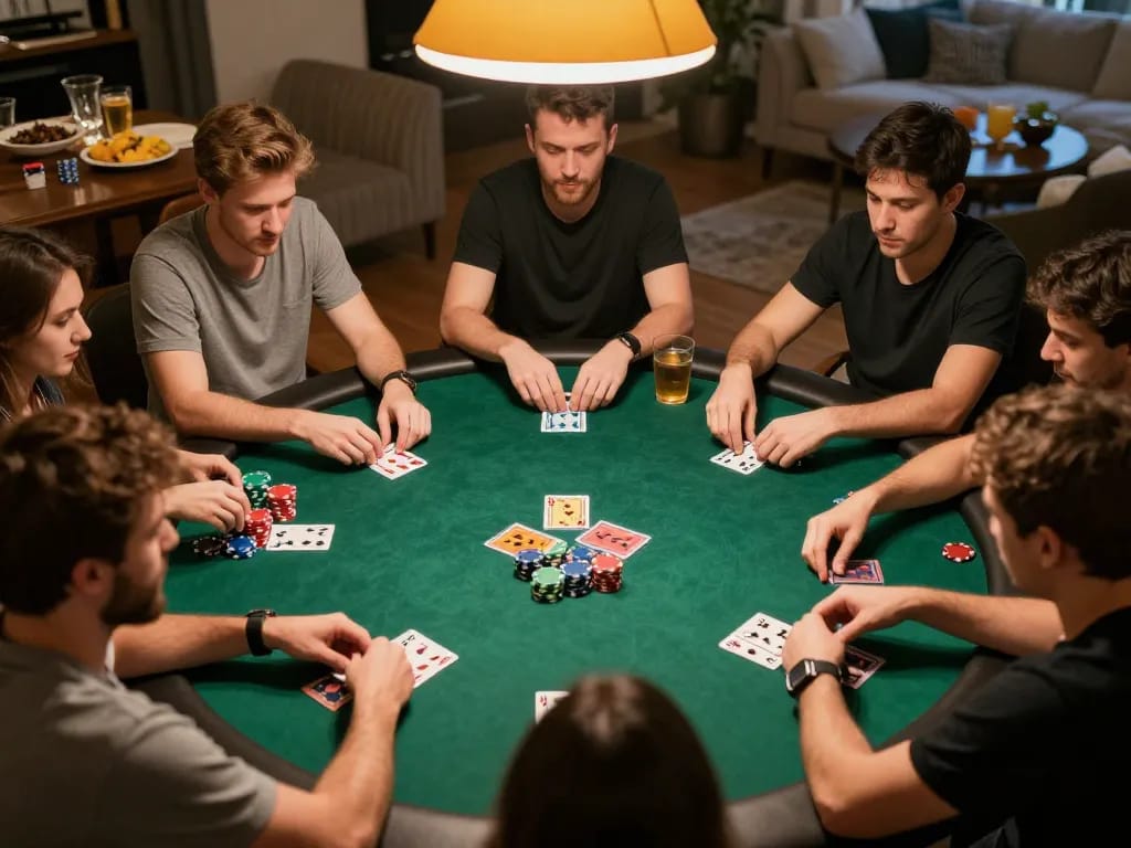 Aksi permainan poker yang menarik di https://withinthesewallsblog.com/2017/ menampilkan pemain yang fokus dan chip berwarna-warni.