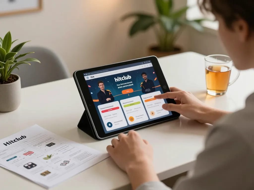 Tải hitclub with engaging tablet display in a cozy home gaming setup, emphasizing responsible play