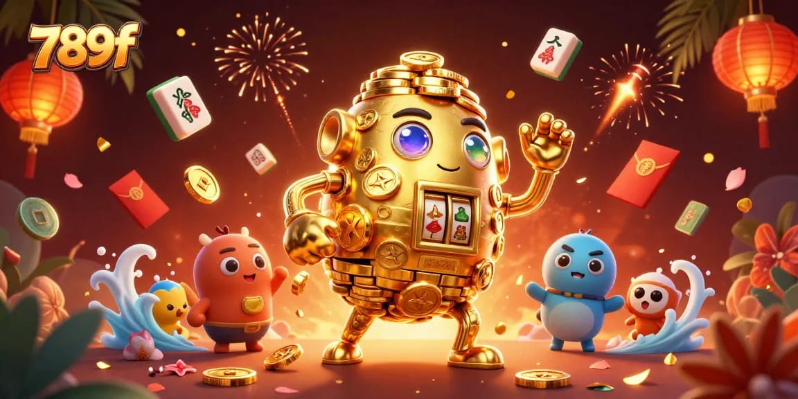 Experience 789f thrills with a 3D golden golem at an exciting casino scene.