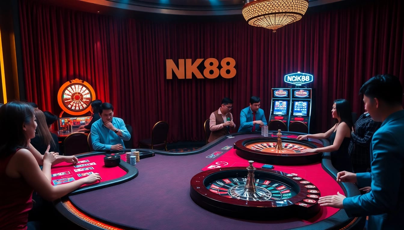 Thrilling NK88 casino gaming experience with vibrant tables and engaging players.