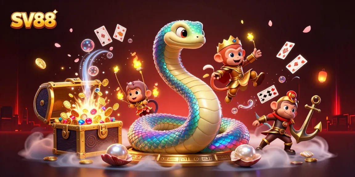 Experience thrilling SV88 slots action with a triumphant monkey king amidst radiant treasures.