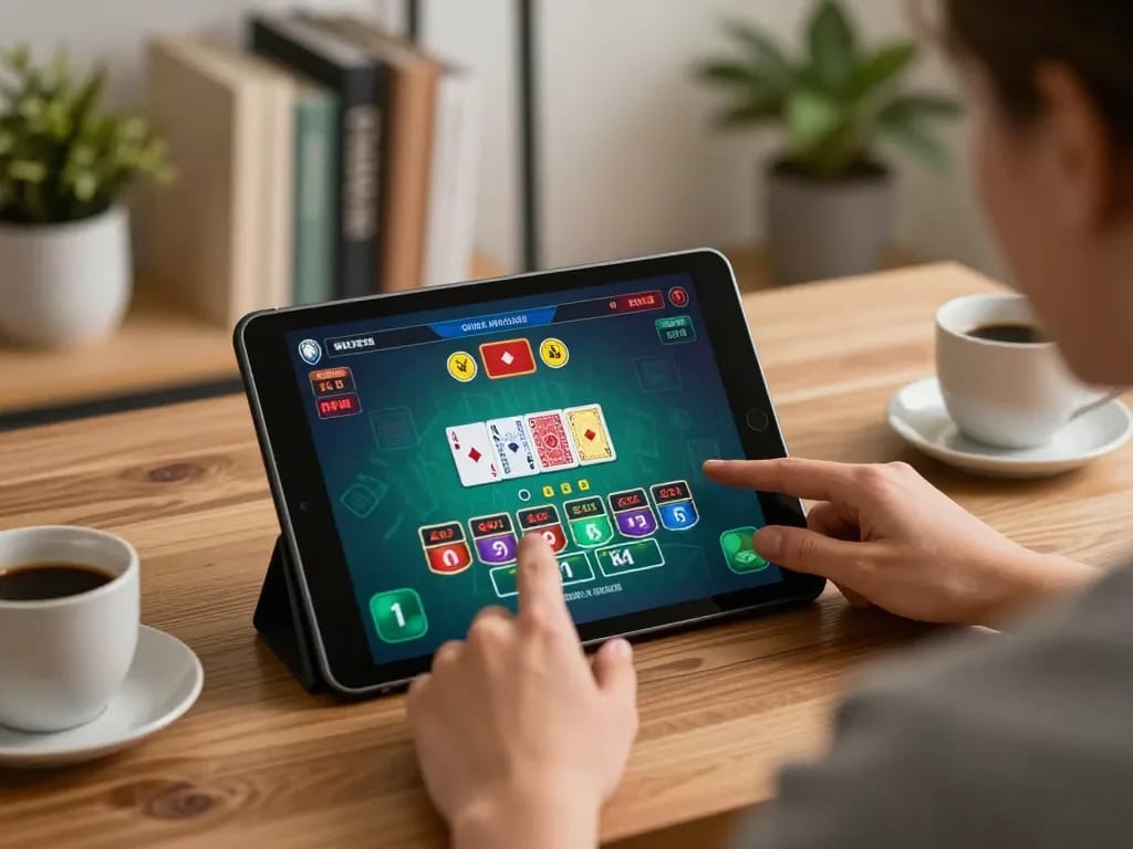 FUN88 live blackjack game on tablet highlights strategic betting in a cozy, inviting atmosphere.