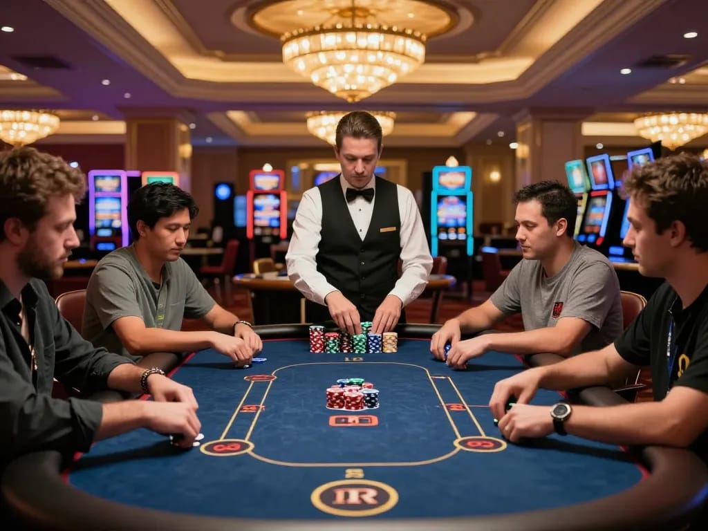 Players engaged in a high-stakes poker game at a Las Vegas casino showcasing strategies from youngsmarts.