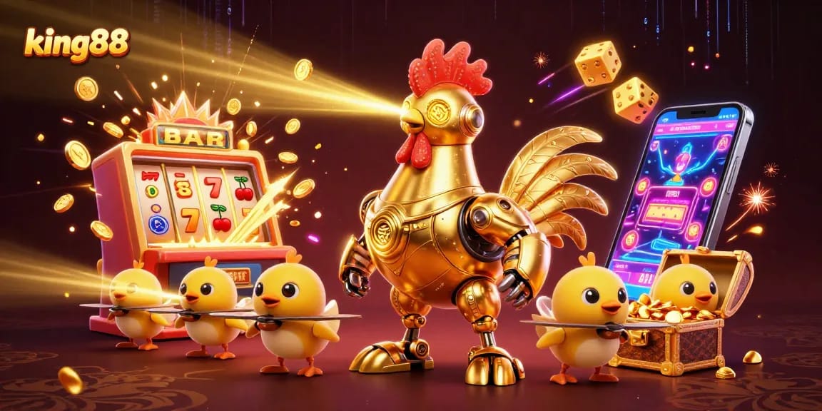 Experience king88's exciting gaming world with vibrant 3D characters and stunning slot machine action.