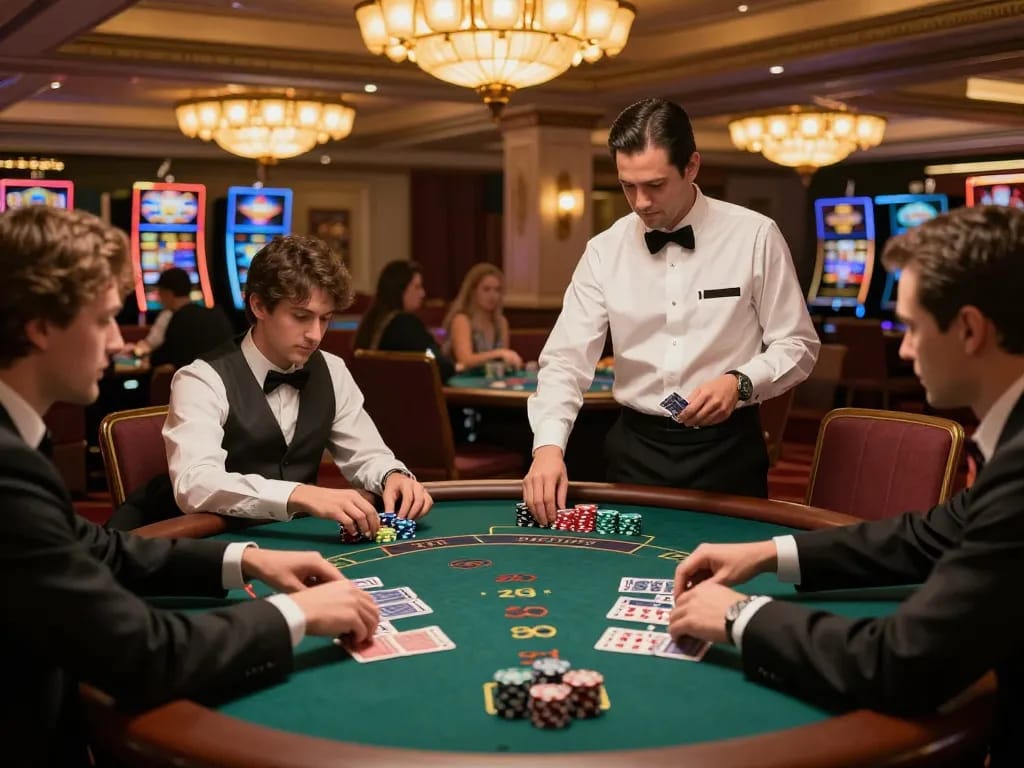 Players engaging in a high-stakes blackjack game at n188vip casino, strategically placing bets.
