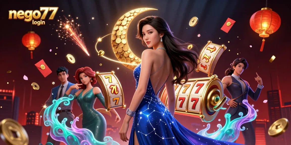 Engage in seamless gaming with NEGO77 login, featuring a vibrant scene of luck and fortune.
