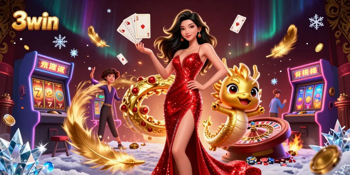 Experience the excitement of 3win gaming with captivating slot reels and dynamic casino elements.