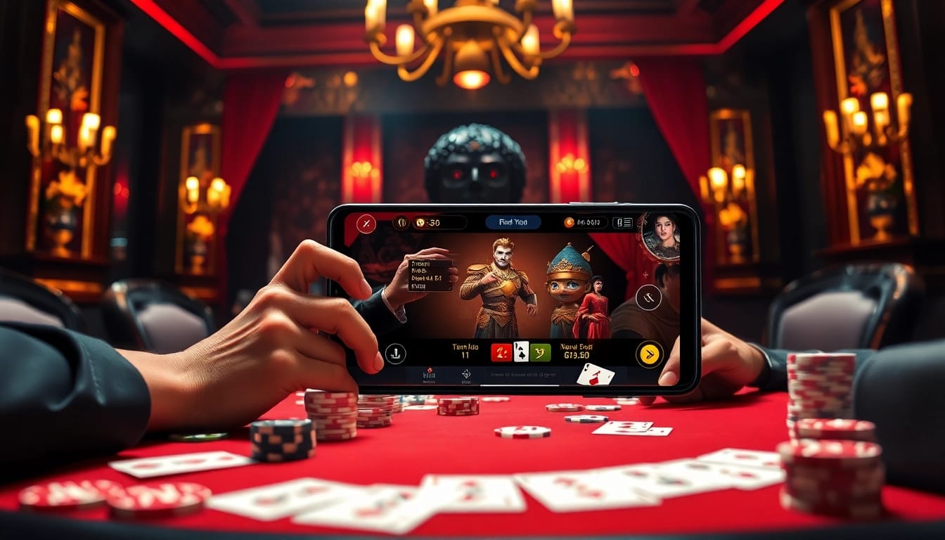 Tài xỉu md5 online gaming scene with players focusing on gameplay and vibrant casino decor.