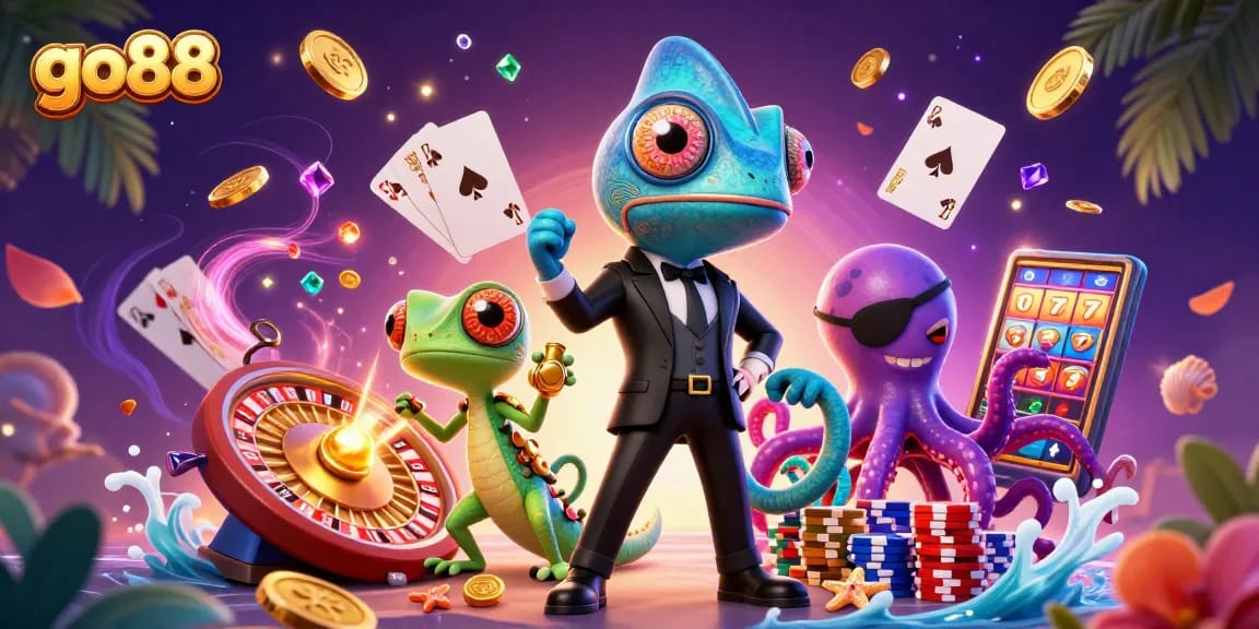 Experience the thrill of go88 with dynamic casino characters and vibrant gaming elements.