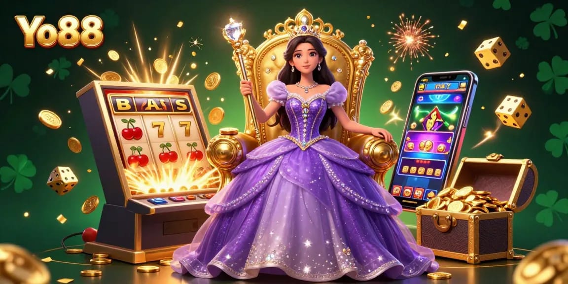 Experience the thrill of winning with Yo88 in this vibrant 3D casino scene featuring a majestic princess and jackpot elements.