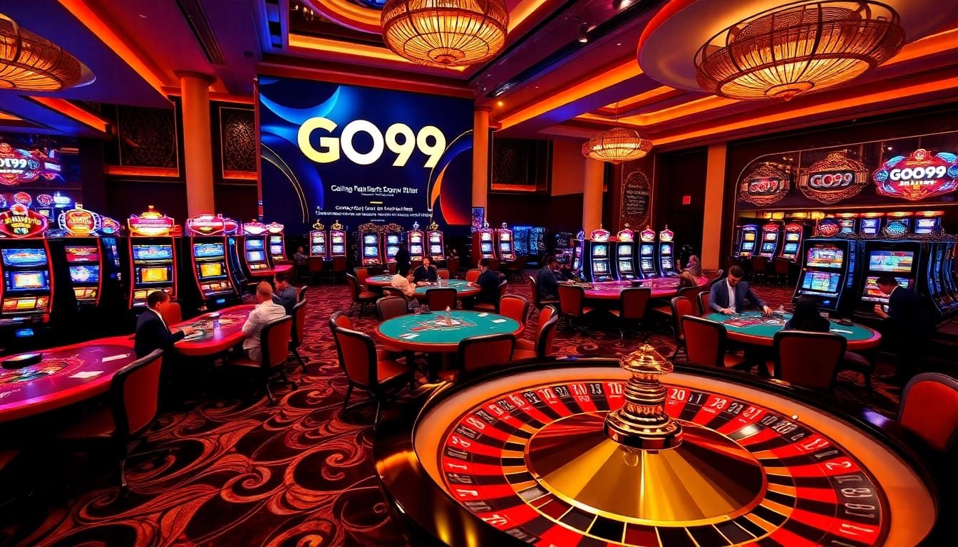 Experience thrilling gameplay at GO99 Casino with vibrant poker tables and slot machines.