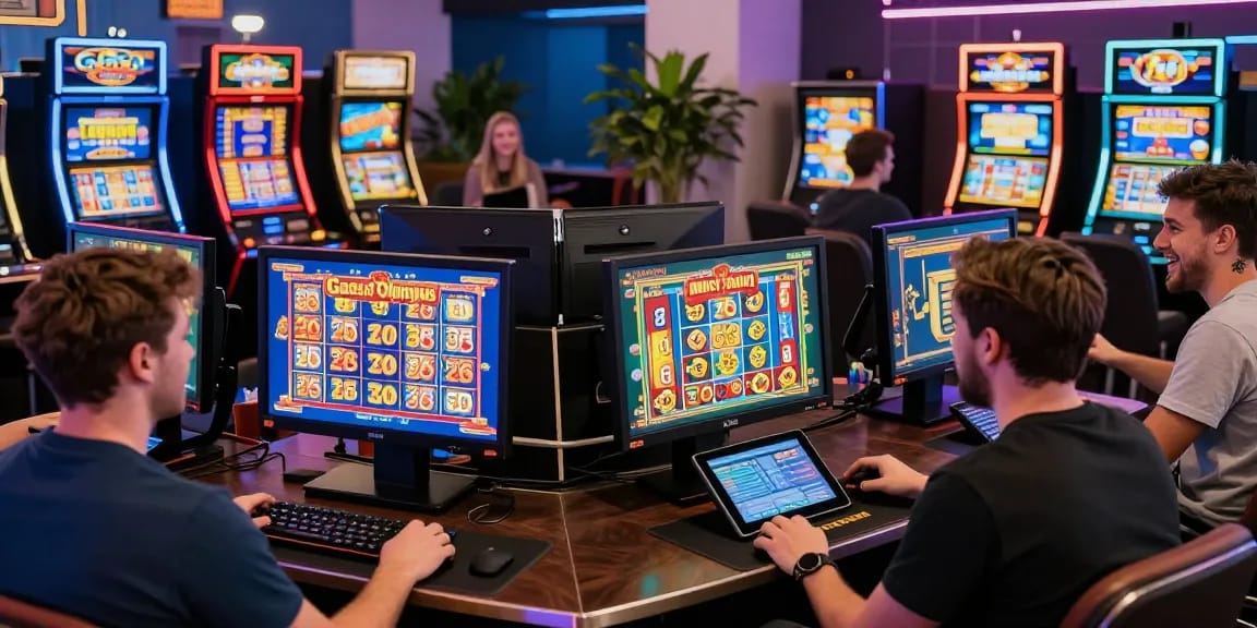 Exciting bonus buy slots UK gaming scene with players engaging in diverse online casino games.