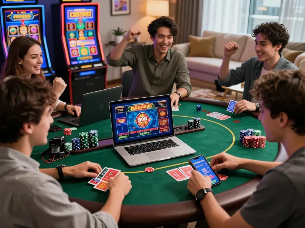 Exciting online gaming moment at https://fabetz88.com/ with friends enjoying diverse casino games.