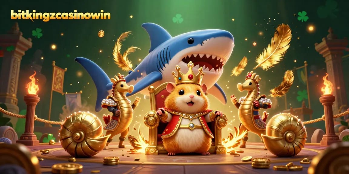 Erlebe das bitkingzcasinowin mit dem furchtlosen Hamsterkönig und königlichen Wächtern in einem lebhaften Casino-Motiv.