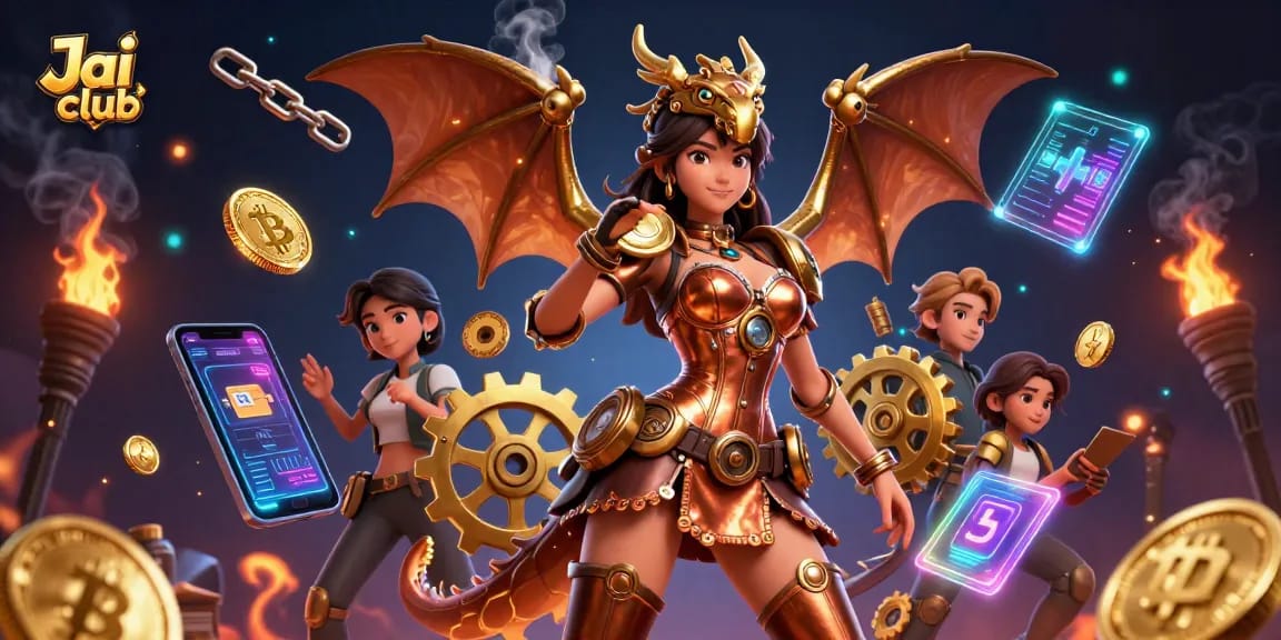 Engage with Jai club's vibrant gaming atmosphere through thrilling elements in an exciting digital illustration.