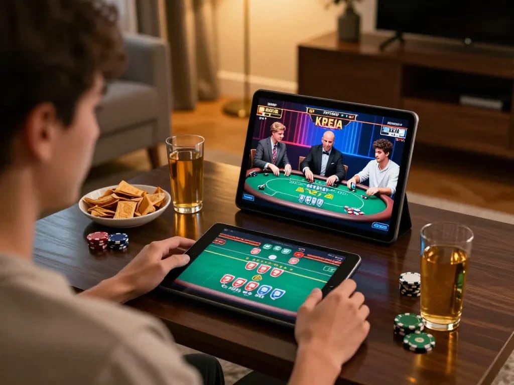 Engaging online gambling experience at home featuring hitclub poker game on tablet screen