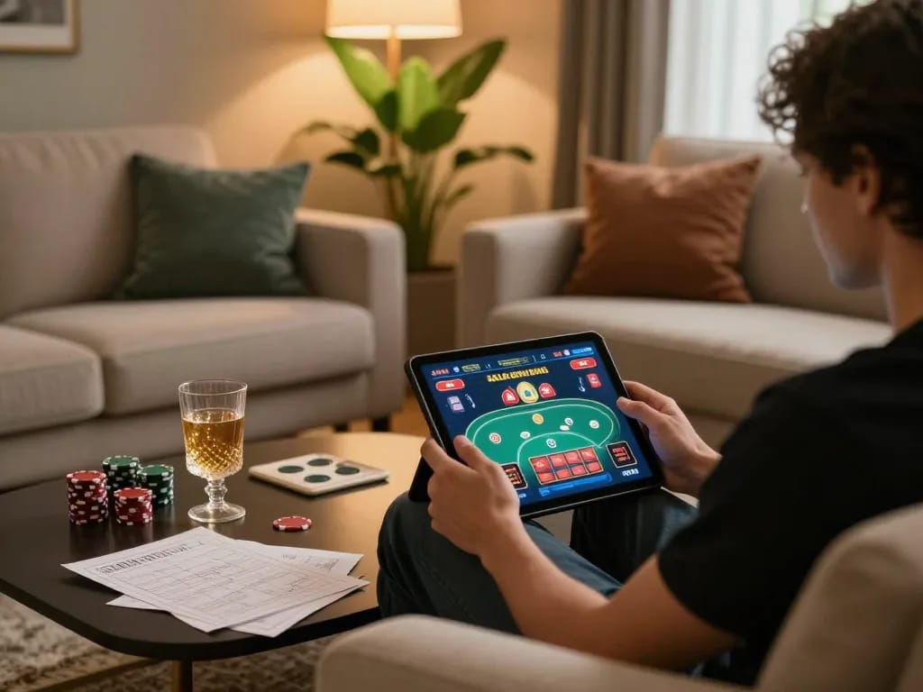 Engaging in live online casino gaming on a tablet at home with LEMACAU