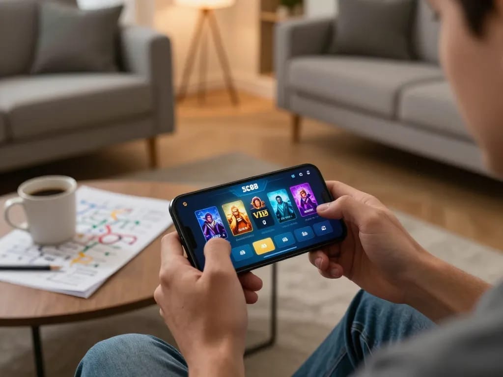 Enjoy seamless gameplay on SC88 Vip app with a user engaged in online gambling activities