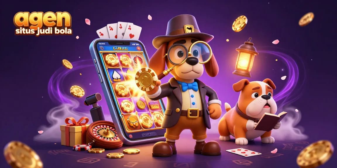 Experience thrilling bets with agen situs judi bola characters, showcasing games and treasure in 3D illustration.