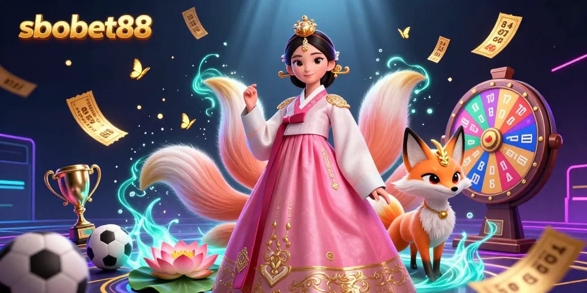 Sebot88 presents thrilling sports betting action featuring a stylish Asian woman and a lucky fox in vibrant, dynamic illustration.