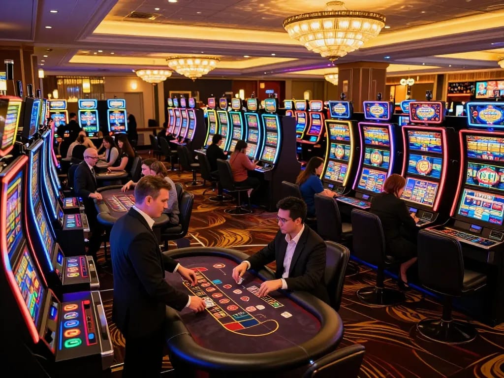 Players enjoying the exciting slot machines at 789win casino with vibrant lighting