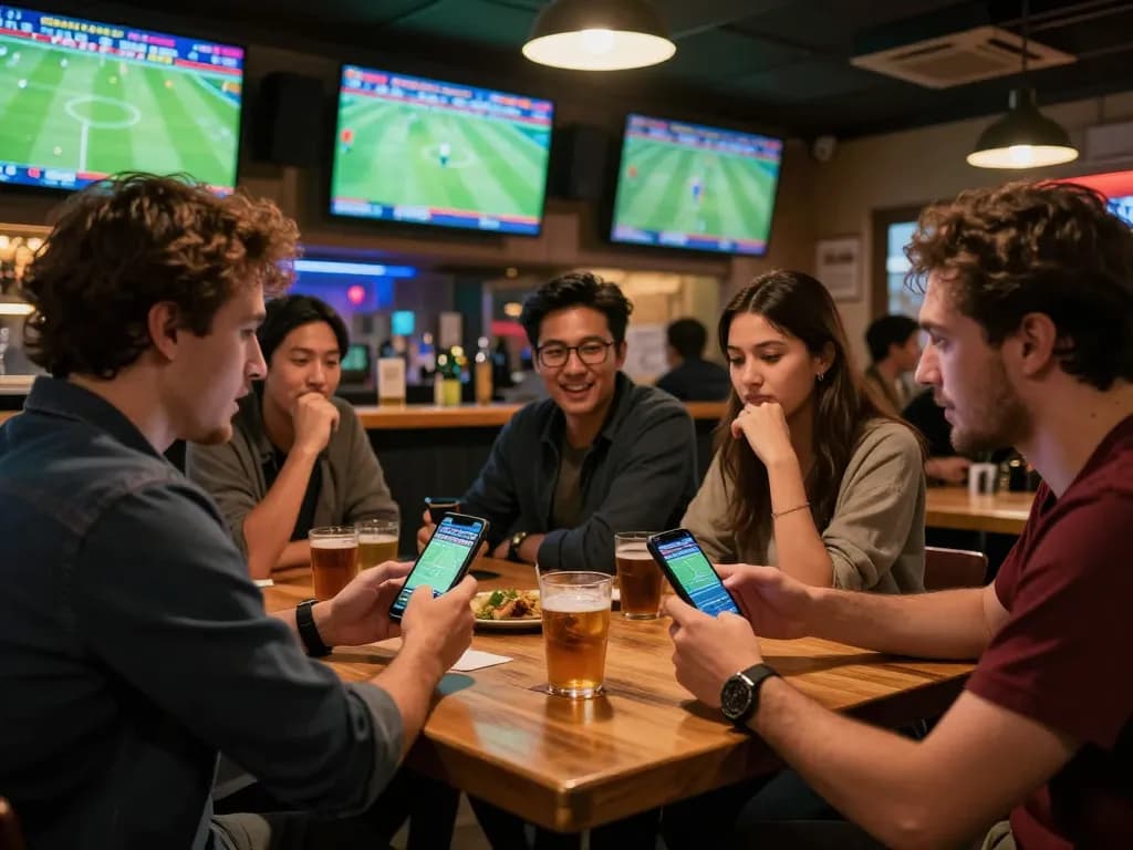 Engaging in sports betting with real-time kèo bóng đá updates at a lively sports bar