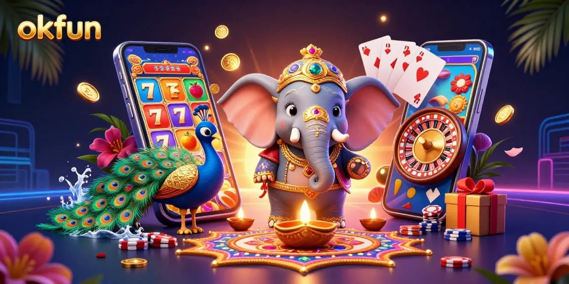 Experience thrilling spins with okfun's vibrant casino scene featuring lively characters and games.