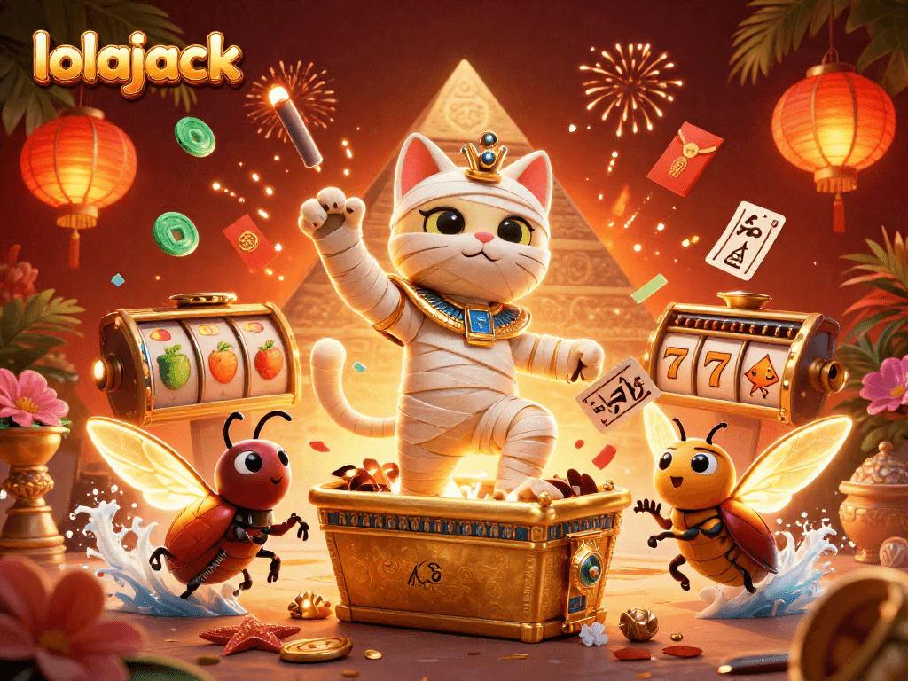 Experience the thrill of lolajack with a vibrant Egyptian-themed casino illustration.