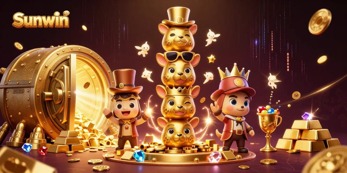 Engage with Sunwin's vibrant online casino experience featuring a golden totem pole and treasures.