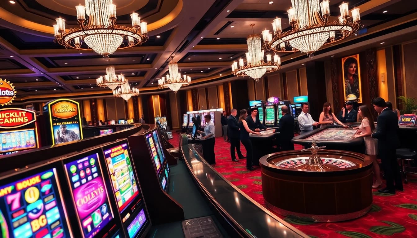 Immerse in the thrill of ktpjitu with vibrant slot machines and a bustling casino atmosphere.