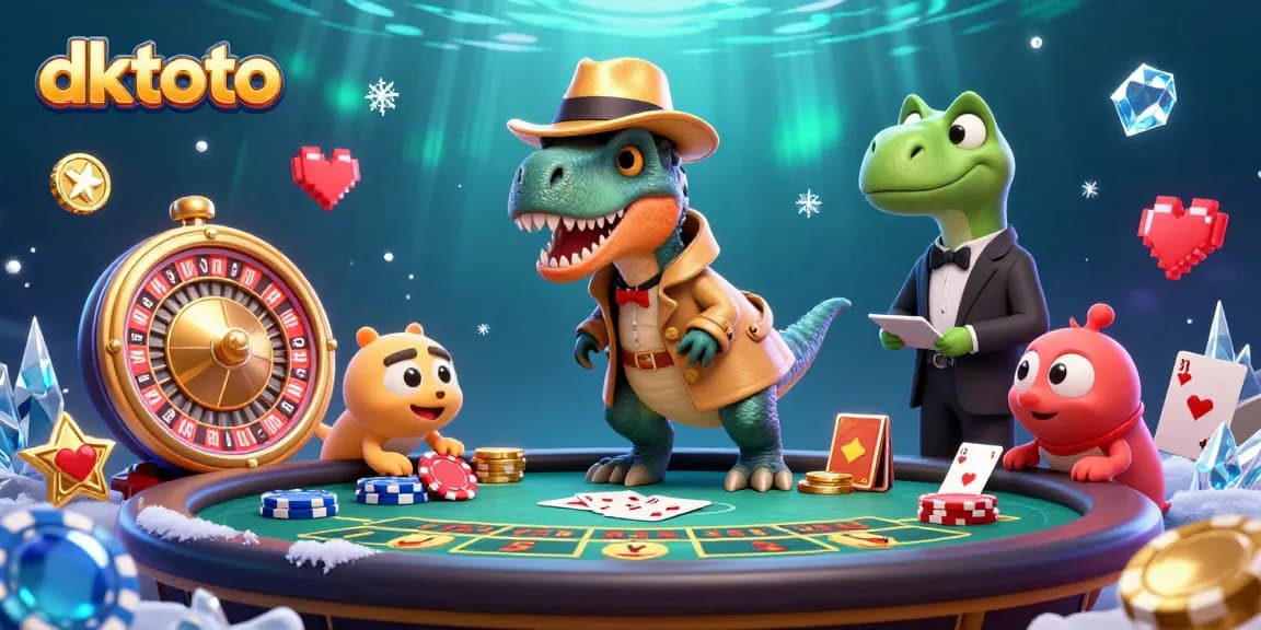Engage in thrilling baccarat gameplay with dktoto as a velociraptor counters cards at a dynamic casino table.