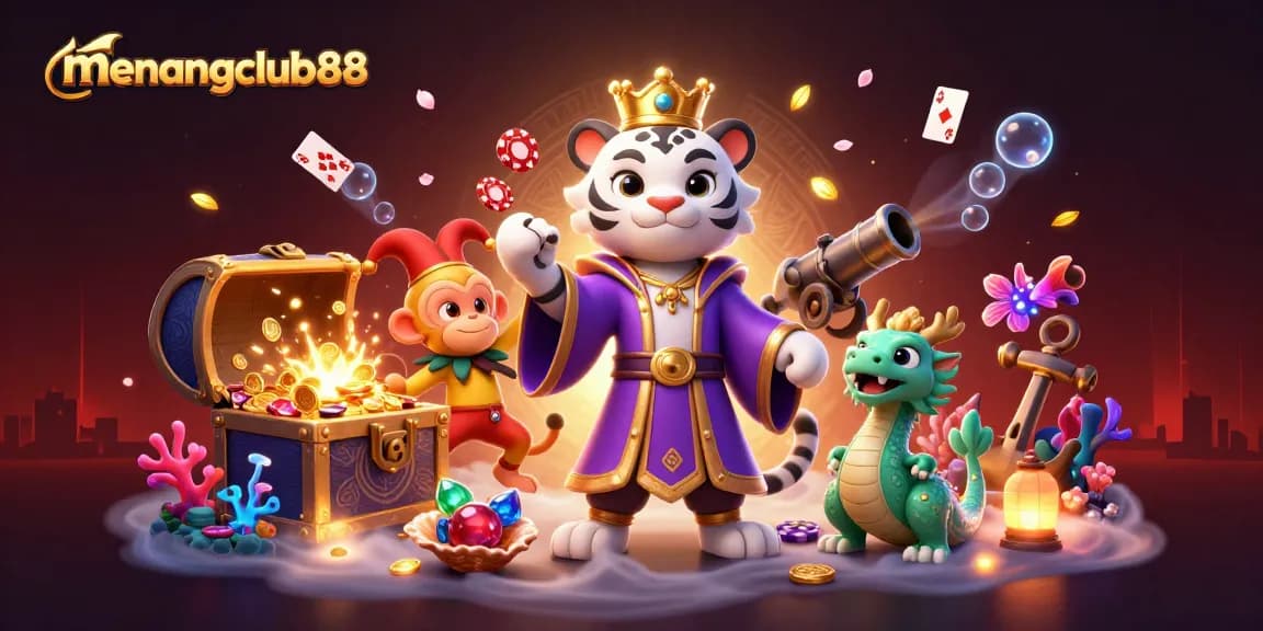 Experience the excitement of menangclub88 with a vibrant scene featuring a majestic tiger, playful monkey, and adventures!