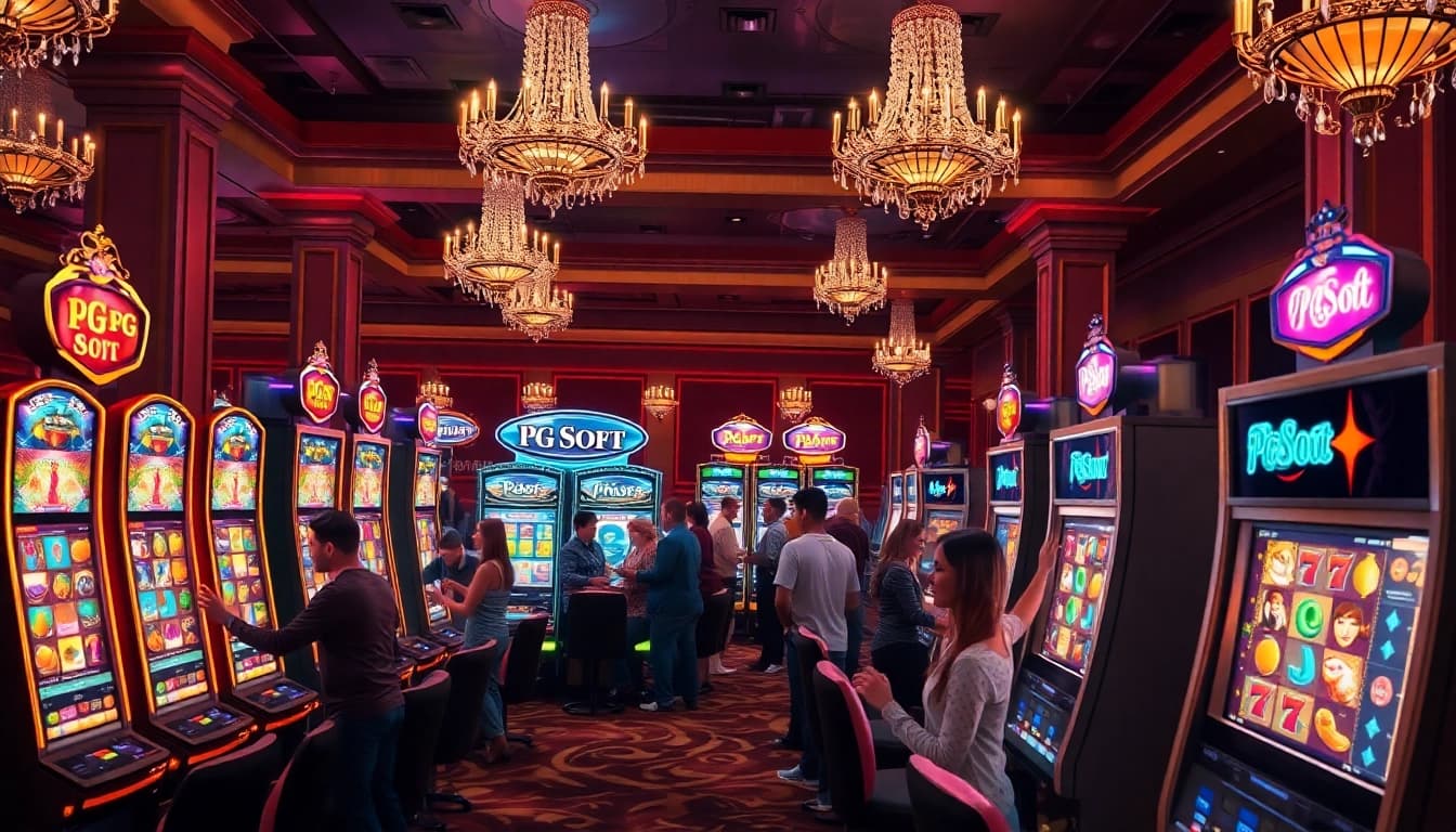 Experience the excitement of slot demo pg in a vibrant casino scene filled with dynamic gaming machines.