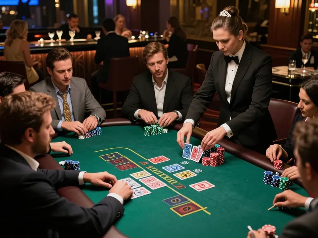 KONG88 players strategizing in an exciting high-stakes blackjack game at a stylish casino lounge