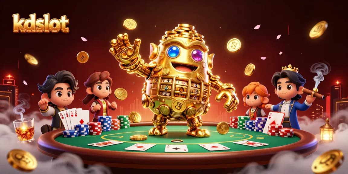 Engage with kdslot to win exciting prizes at this vibrant casino scene filled with gaming elements.
