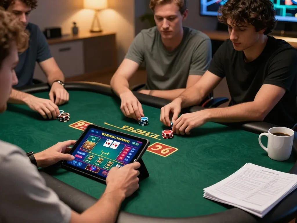 Engaging in online casino poker gameplay with aman788 on tablet in cozy home setting