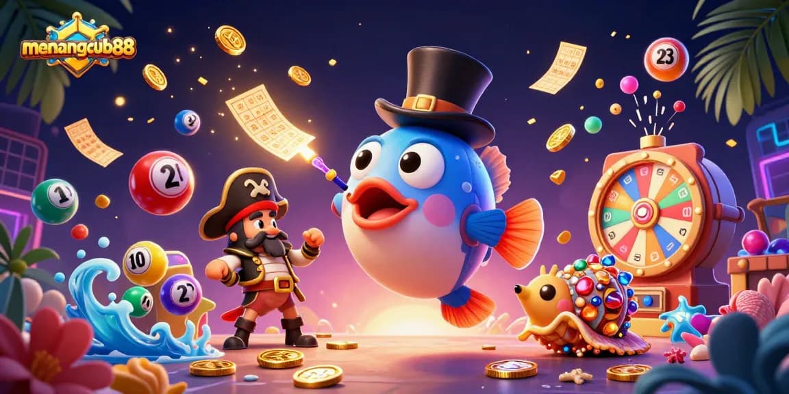 Experience winning thrills with menangclub88, featuring cartoon characters in a vibrant casino scene.