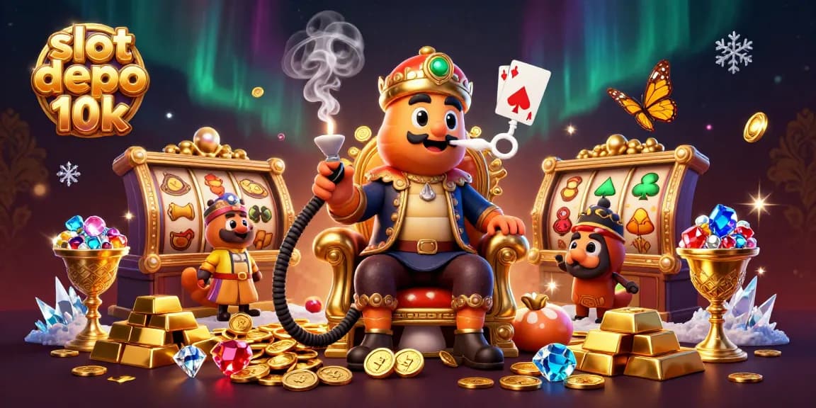 Spin to win with slot depo 10k, as characters enjoy a lavish jackpot celebration with golden treasures.