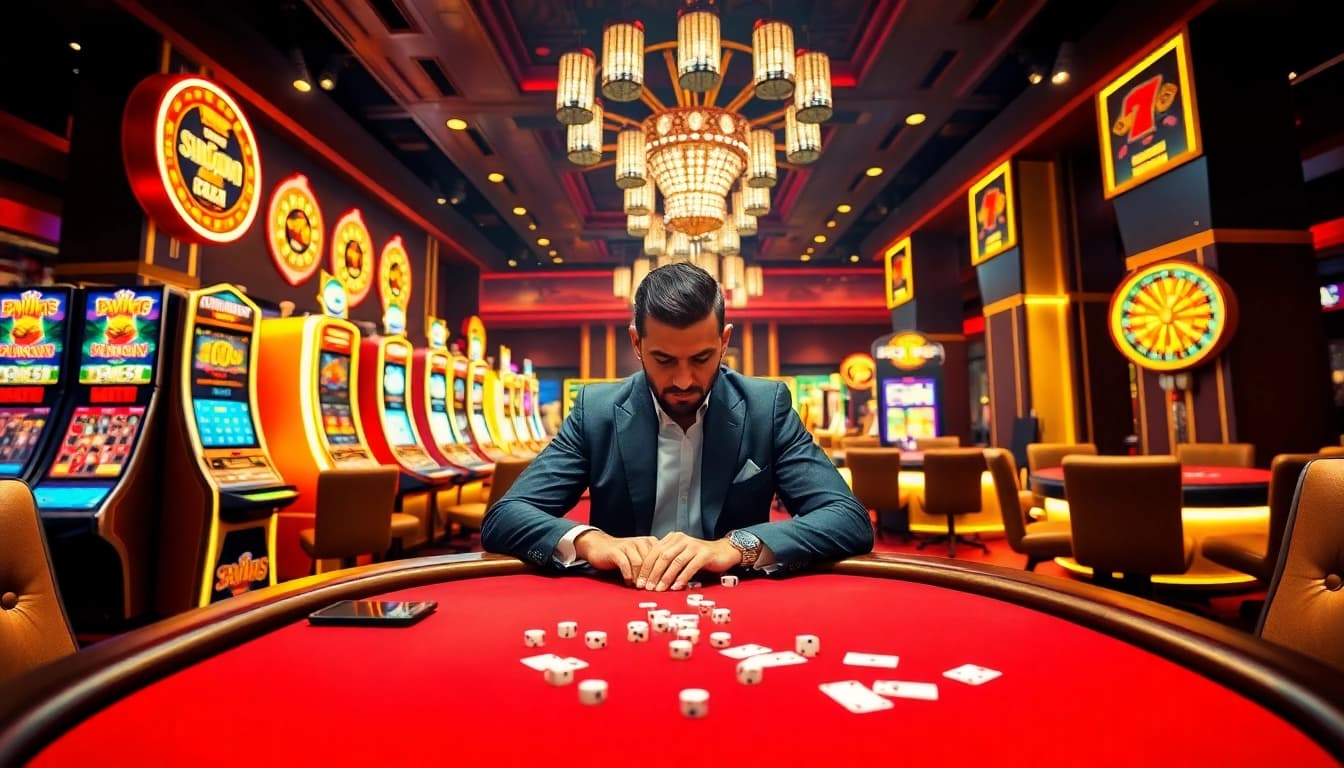 Experience the excitement of juragan77 with vibrant casino visuals, poker chips, and luxurious ambiance.