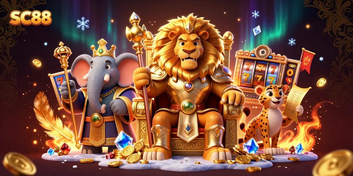 Experience thrilling casino excitement with SC88's charismatic lion king and vibrant game elements.