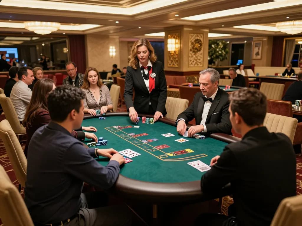Players engaging in an exciting blackjack game at VN88 casino, showcasing strategic bets and lively atmosphere.