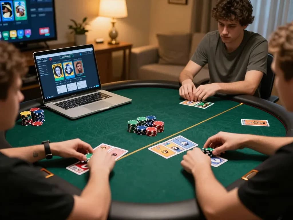 Players engaging in an online poker game on max88tv platform with vibrant cards and chips.