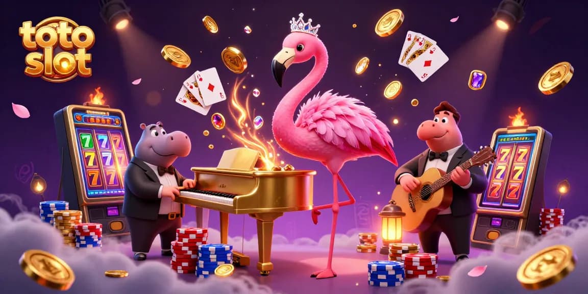 Experience thrilling wins with toto slot as characters celebrate at a dynamic casino scene.
